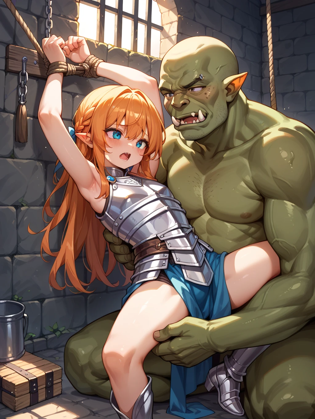 (darkness no cinema、Ultra-precision CG:1.2、Professional-looking light source、amazing shading、(darkness、dynamic angle)、Eu quero evitar o colapso do corpo humano、Limce perfeito perfeito、perfect arms、Dedos precisos)、(masutepiece:1.2), (better quality:1.2), (extremamente detalhado:1.2),((1girl em、mature female、olho sexy、cara triste、Pitiable、envergonhado de、pele brilhante、blush vermelho、(((Escapular、Topo de colheita、Uma pulseira、Armlet、pelvic curtain、tornozeleiras、Foca、Armer ombro))),(qualidade superior, 8k, 12), peito enorme, o corpo perfeito, ultra detalhe face,(obra prima)), ((Qualidade de imagem superior)), (O ultra-detalhado), ((Shibari:1.2、greão 、peito bem formado、asymmetrical breasts、heterossexualidade)), 4k, qualidade superior, (Lindo fiz),((Qualidade de Classe Mundial)), (Detalhe Sombreamento Rosto Bonito), ((drooping breast)), (in a dark basement、cobblestones with a strange cold atmosphere、Dark dungeon:1.5)、corpos perfeitos、colarinho com corrente)))、((Sol de carvalho、pele verde、gordura、Homem Gordo、greão 、((random sex、sexo violento))、 Deep penetration,perspectiva, prolongado, several boys, prisioneiro, better quality、(Various Human Orcs、heterossexualidade、mulher fazendo sexo com orc、Mulher chupando um orc 、grosso 、Mulher segurando um orc entre os seios、Oak is lifting a woman'peito、Orc is grabbing a woman'peito、grosso white liquid dripping from women'coisas, 、irrumatio、wet、transbordamento de cum、cum no corpo、Reom Angles coming soon、(Um carvalho agarra uma mulher'Hair from behind、Agarrado pelos cabelos、Nipples are visible)、corrente de prata、(pendurados por correntes、puxado por correntes、 Content、Escravos、desdenhoso、tears、Ele se debate、fetters、Charismatic、obedience、exausto)、(((A woman is giving a gift to an orc's 、A woman is forced to an orc's 、Orc Mulher 、A woman has sex with an orc in several ways.))), sodomia, gangbang, sexo anal, ((mulher da bunda grande))