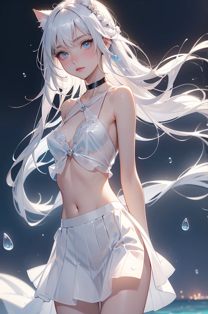 A woman with a lonely beauty, a sad, dark landscape, a lover with a glittering beauty, but with inner sorrow like rain drops and snow without clothes on.
