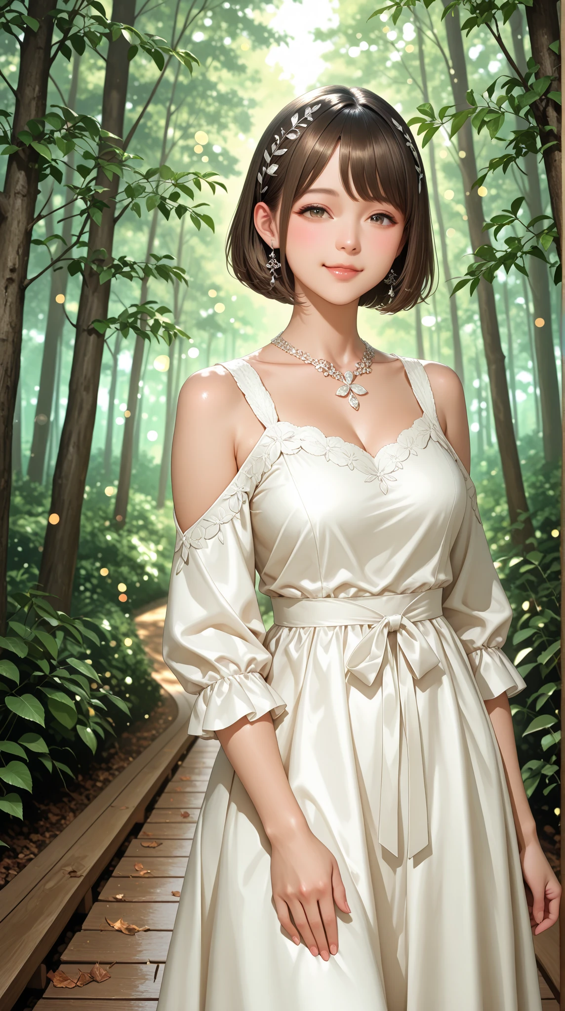 ((((highest quality))))、(((Ultra-precision CG16K wallpaper)))、(((masterpiece)))、(((Super detailed)))、(((Extreme detail)))、((1Mature 29 year old woman:1.6))、((Very beautiful Japan face of a person))、((nanao:1.8))、((Short bob straight hair、blunt bangs:1.3))、(Shiny brown hair)、A delicately drawn beautiful face、eyeliner、Eyeshadow、High nose、Small nostrils、Small Mouth、Seductive lips、Beautiful breasts、((C cup size breasts))、Cleavage、Beautiful feet、eight-headed body、Perfect proportions、Perfect Anatomy、Perfect composition、Beautiful detailed shading、Beautiful, natural lighting、Beautiful detail glow、Depth of written boundary、(((High chroma)))、(((Real:1.9)))、((vivid:1.5))、((Beautiful Skin))、((Skin Texture))、((Realな皮膚感))、(((Cowboy Shot:1.6)))、((front view、shoot from front、front low angle:1.6))、(((smile:1.5)))、((The woman is looking at this、looking at viewer:1.6))、Bright daylight、Natural light、(((Grass Square:1.5)))、(Gravure idol standing pose:1.6)、(((Pink ivory lace mini dress:1.6)))、((hair band、necklace、Wearing earrings:1.5))、((Knee-high socks))、