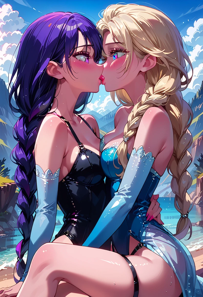 (((lesbians kissing::)))--q4 perfect/blend Farrah fawcett/Pam Grier:: perfect big and perfect curvy hips in lingerie kissing:: touching:: perfect/blend ariana grande/Yara shahidi:: wearing Bra and panties