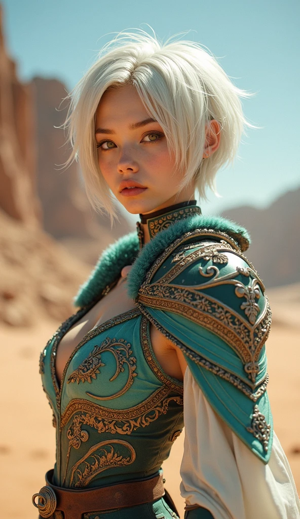 Tia is shown to have a fairly slender figure. She has white-grey hair , she has short hair and large pale green eyes, detailed face , tall face , a woman squatting in front of a tent, smiley face smile on face, huge breasts, sexy body curves, beautiful flowers, tent, geodesic dome, tribal yurta, in a colorful tent, geodesic domes, tent architecture, geodesic, tents, geodesic building, triangles in background, teepee, instagram contest winner, popular on instagram, bohemian fashion, glamping. cleavage exposed, medium breasts, superior quality, many details, Puri focus Sharp and realistic