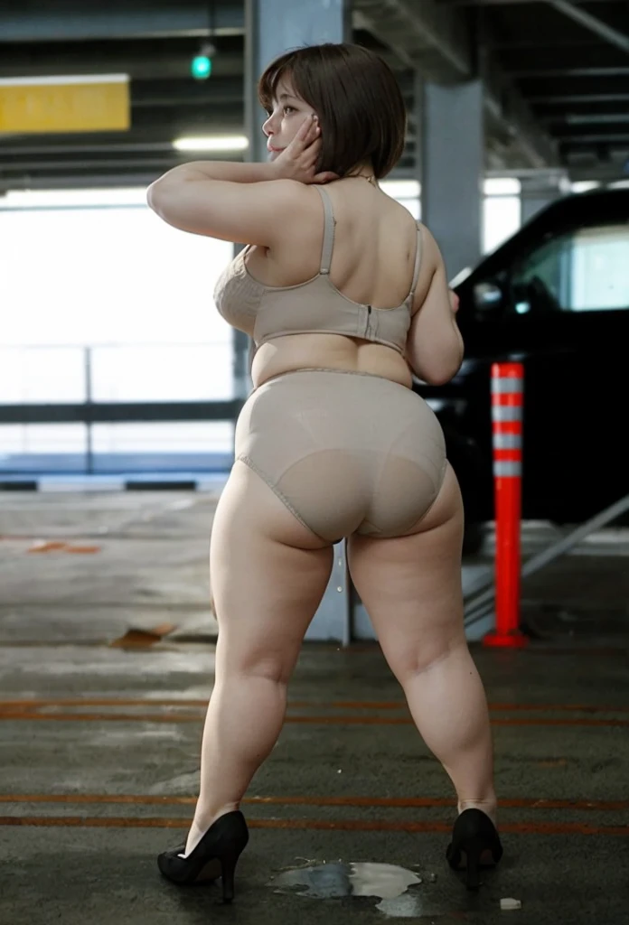 Hijab korean, mature, 50-Years-Old, big breasts, chubby, ((plump fat body)), walking sexy with earthworms, over excited face, surprised face, wearing tight satin pink bra, gazing at viewer, ((super oily body)), hands folding back, sticking body, white gel spreading on chest, ((walking sexily beside a thousands of earth worm at back alley))