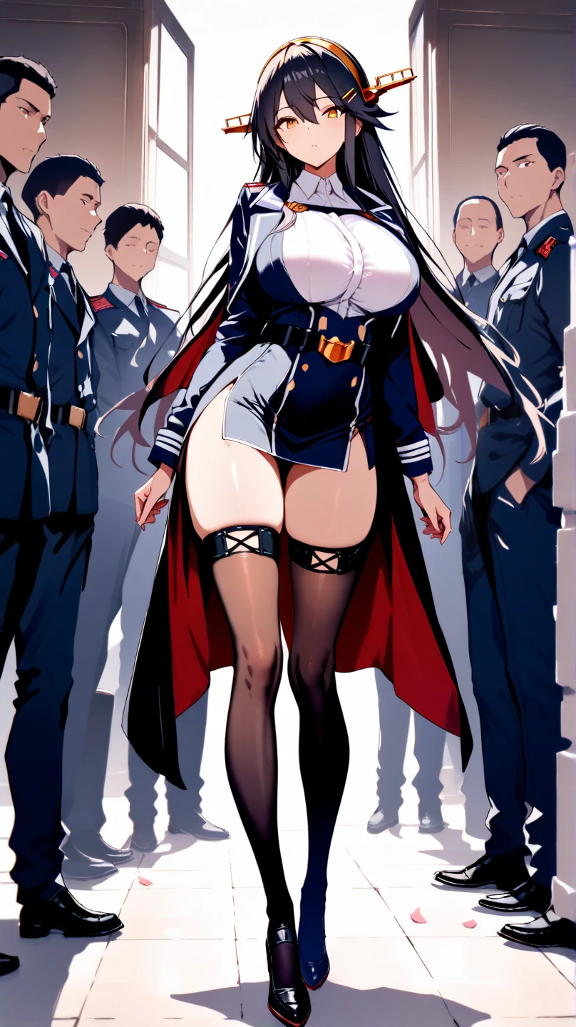 One Woman、beautiful girl, Highest quality, Thick thighs、Big Ass 、Big Breasts、Black Hair、Long Hair、Bangs、Red Blazer Uniform、Angle from directly below、Intimidating attitude、School、Many students behind、The gesture of pulling up the hair、Short pleated skirt、Black Pantyhose、Black panties under pantyhose、walk、Climbing the stairs、Schoolの階段、Angle from directly below