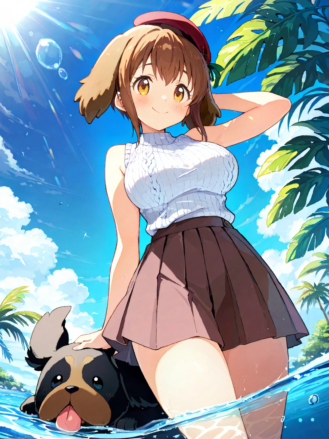 (Puppy jumping to catch a frisbee:1.2)、1 puppy、Papillon puppy、Dynamic composition、4k anime art、(Highest quality、High resolution、masterpiece)、