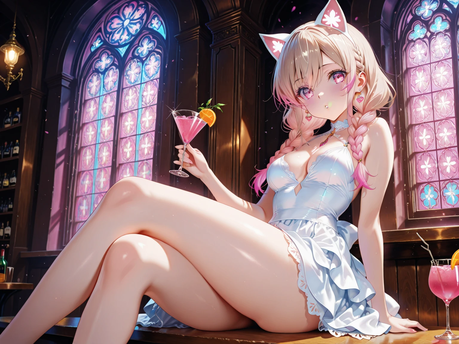 masterpiece, best quality, high resolution, extremely detailed CG, absurdres, highres, expressive eyes, perfect face, 1girl, a cute sexy girl in ((bunny_suit)), kawaii, casino, night club, sexy_posing, fishnet_thighhighs, large_breasts, ((wine)) ,((detailed_background)), happy, :D