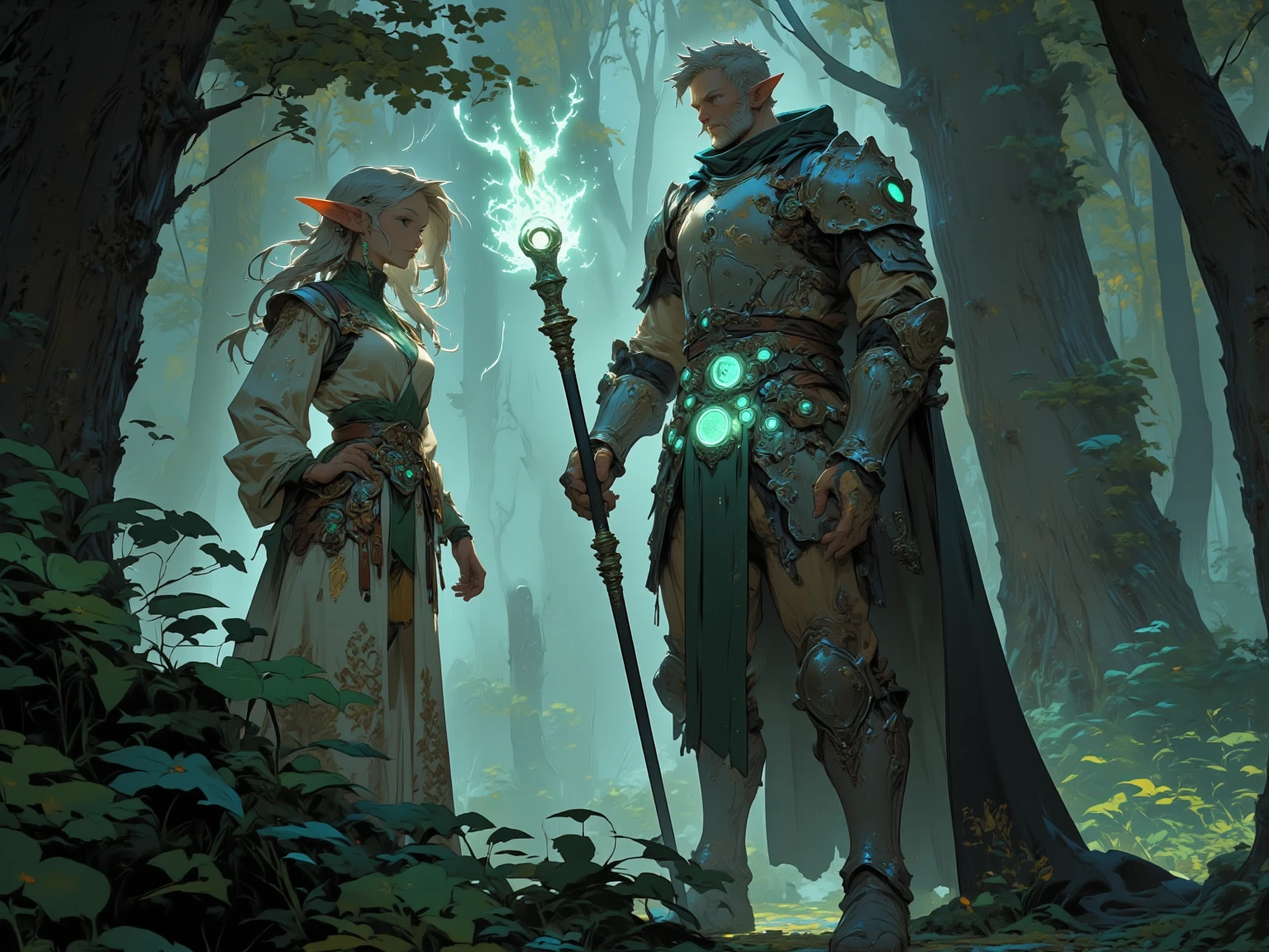 ((Best quality)), ((masterpiece)), (highly detailed:1.3)3D,tanjoreai , Amidst a realm of enchantment and mythical wonders, tales of (heroes:1.1) and (heroines:1.2) unfold. In this realm, ancient prophecies foretell the rise of a chosen champion destined to confront a malevolent force threatening to plunge the world into eternal darkness. The path to victory lies scattered across exotic and otherworldly landscapes, from mist-shrouded forests to towering crystalline peaks and (ethereal floating islands:1.1).Harnessing the arcane arts, (mighty wizards:1.1) conjure spells that weave intricate patterns of magic, while (elven archers:1.1) unleash arrows infused with ancient power. (Dwarven smiths craft legendary weapons:1.1) imbued with the essence of mythical creatures, capable of vanquishing even the most formidable foes.The heroes embark on a perilous quest, guided by ancient scrolls and cryptic riddles. Along their journey, they encounter wise mystics, shape-shifting creatures, and (mysterious sorceresses:1.1) who possess forbidden knowledge.As the heroes traverse the realms, ancient ruins and forgotten temples reveal long-lost secrets and powerful artifacts. The clash of steel and the crackling of (magical energies:1.1) echo through ancient battlegrounds, as the destiny of the world hangs in the balance. The heroes must summon unwavering courage, unwavering unity, and unlock their true potential to overcome seemingly insurmountable odds and fulfill their heroic destinies.In this realm of high fantasy, where the realms of magic and technology intertwine, where legends are born and (epic:1.2) sagas unfold, where heroes rise and villains fall, embark on a grand adventure that will captivate the imagination and transport you to a world where anything is possible,HDR (High Dynamic Range),Ray Tracing,NVIDIA RTX,Super-Resolution,Unreal 5,Subsurface scattering,PBR Texturing,Post-processing,Anisotropic Filtering,Depth-of-field,Maximum clarity and sharpness,Multi-layered textu