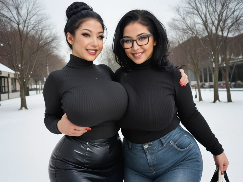 (((2heads))), conjoined, (big bulge),chubby, very feminine and beautiful face, chubby face, cute freckles, no facial hair, no body hair, black matte leggings, beautiful shiny straight brown hair, pale skin, dark blue eyes, walking on the sidewalk, holding shopping bags, oiled skin, wet skin, , a gorgeous brunette ,cute freckles, massive breasts, thick, chubby, fat stomach, visible curves, visible curves, cleavage, chubby, moaning, blissful, two heads, conjoined, full body, dark hair with highlights, fat stomach, sexy fat, (sweaty, sweating, wet body:1.2), ultra-detailed face,beautiful woman, pale skin, instagram model, sexy goddess, detailed eyes, hanging breasts, visible curves, wearing glasses