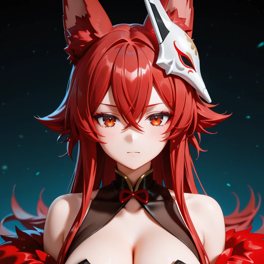 Gnoll woman, woman, green eyes, black fur, spike collar, Gnoll woman, big , big tighs, smile, 4k, hd, pretty face, messy hair, menacing, acurrate eyes, sharp pupils, wild, scary look, sword with hair with Rastafarian braid, (human head), (Mohican), (tribal clothing), exposed belly, (red hair), (hyena ears)