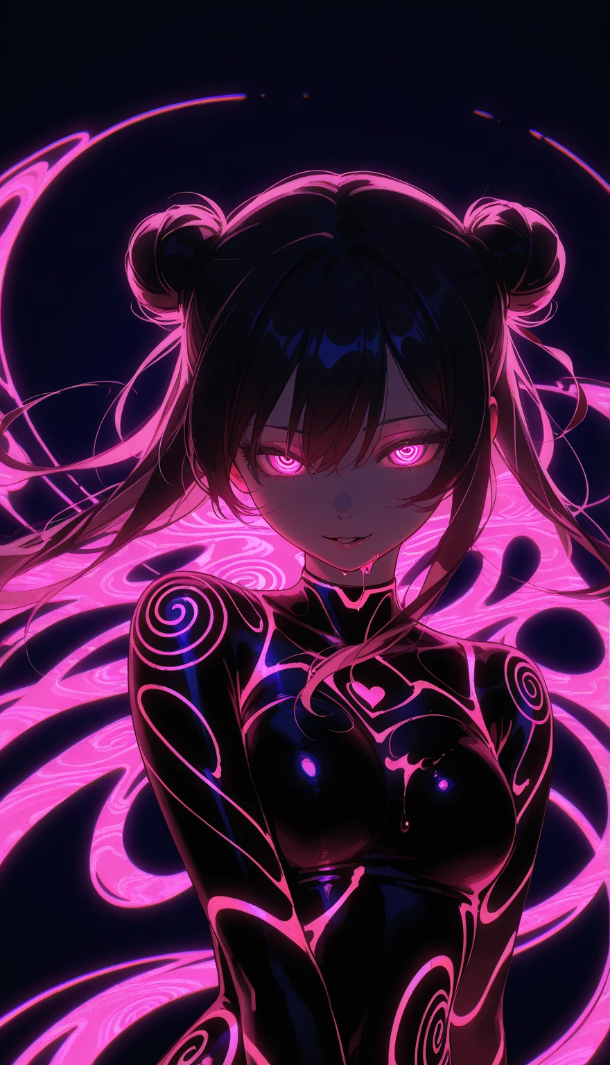 , girl in black japanese , badass anime 8k, anime art wallpaper 4k, anime art wallpaper 4k, fantasy anime artwork 2.5 d cgi, art wallpaper 8k anime, digital detailed anime art, beautiful fantasy anime, epic anime artwork, 4k anime wallpaper, detailed anime artwork, sexy, sexy, woman, anime style, best quality, extremely detailed, best shadows), (detailed background, dark fantasy), (beautiful detailed faces), high contrast, (best lighting, extremely delicate and beautiful), ((cinematic lighting)), colorful, super detailed, dramatic lighting, intricate details, (1 girl, solo, sharp face, . Blonde, super long hair , thin bangs, long eyelashes, dynamic angle), blood splatter, black light swirling around character, depth of field, black light particles, (broken glasagic circle