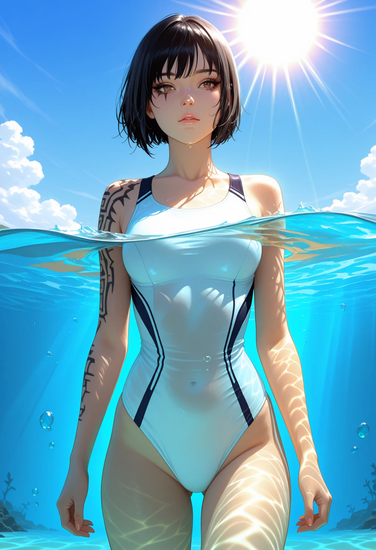 dark night, late night, firefly, 
post apocalyptic world, 

(anime Vegeta sexy Girl roupas rasgadas solo alone, full body), 
(small 1people in natural vast space), 

((swimming in deep water)), 
((big blue-cubes-obsidian-transparent cyan-cubes-crystal-ice floating in the space, 
big blue-cubes-jellyfish floating inside the underwater)), 
((thalassophobia)), 
((below the water surface, completely submerged in water, at the bottom of the ocean, 
just water and water, water bubbles, air bubbles)), 

(2.5D anime style), (oil painting style), noisy, blurry, 
((ground level shot)), ((far and near)), 
((overview, panoramic view, panoramic high visibility)), 