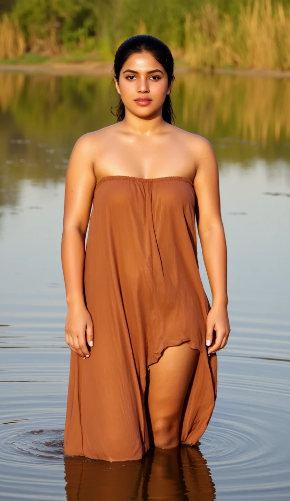 ((best quality)), ((masterpiece)), (detailed), full body shot, indonesian teen girl, full make ups, ((red lips)), neat Ponytail, Award-winning photography, photography of teen girl, slim face, extremely beautiful, transparent blouse, slim body shape, ((cameltoe)), tight hotpants with cameltoe, (( wearing sneakers)), skin details, epic lights details, night at beach, stars, full moon, dark orange clouds, model walking in the middle, thighs gap, scarf blown by strong wind,