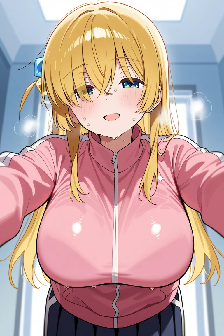 (masterpiece), (best quality),1girl, grin,
sbg, breast grab, breast lift, big breasts, living room, messy hair, track suit,