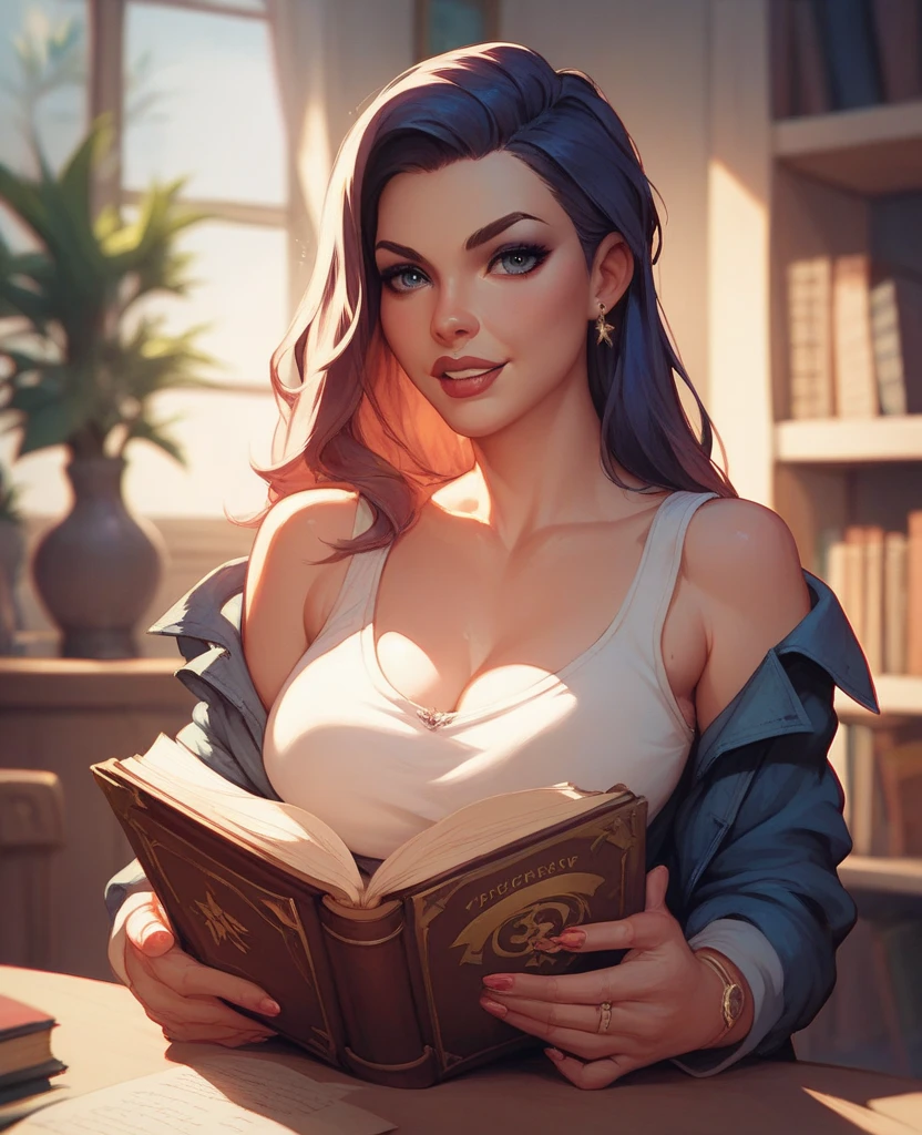 The brunette girl was alone in her bedroom,Reading a book