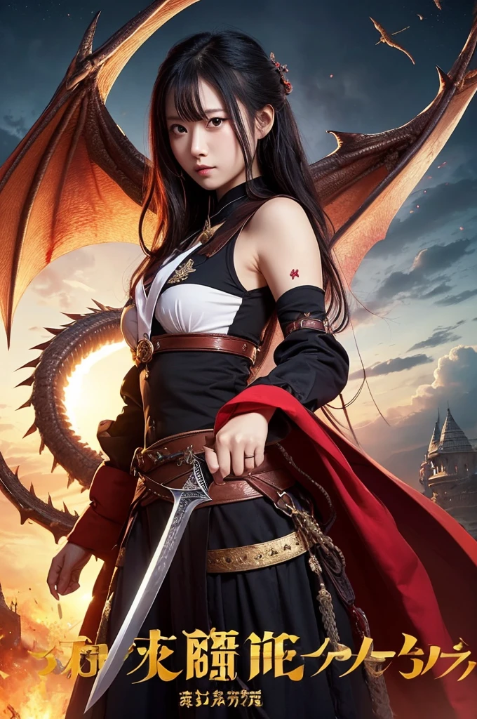 (World of Darkness),(Bleeding from the head), Professional , masterpiece、top-quality、photos realistic , depth of fields (Gemstone Black Metal Body:1.4),(Matte Black、Toostock、(cleavage of the breast)、((Random Hairstyles 1.6),Dark Fantasy,)explosions、intense fighting、Blood on the face,Blood Rain,Blood fog(blood splattere:1.2),Dragon Gold Weapon,Mystical expression、Particles of light、Fight dragons、(Toostock),Gorgeous Silver Weapons ,(( Dragon's dense and gorgeous sword)) ,,Detail and gorgeous crown、((Red hair))、(Castle background)、、((Gangle's forest background))、Beautiful Caucasian beauty、1a person、dynamic ungle,(((Detailed and ornate Black Devil Crown)))、Smaller head、A smile、Castle background、Thin and beautiful female hands、cleavage of the breast、Soldier in iron armor on background、Mystical expression、Light Effects、intense fighting、Wind-effect、magic circles、With the legendary magic wand、(demonic wings)、