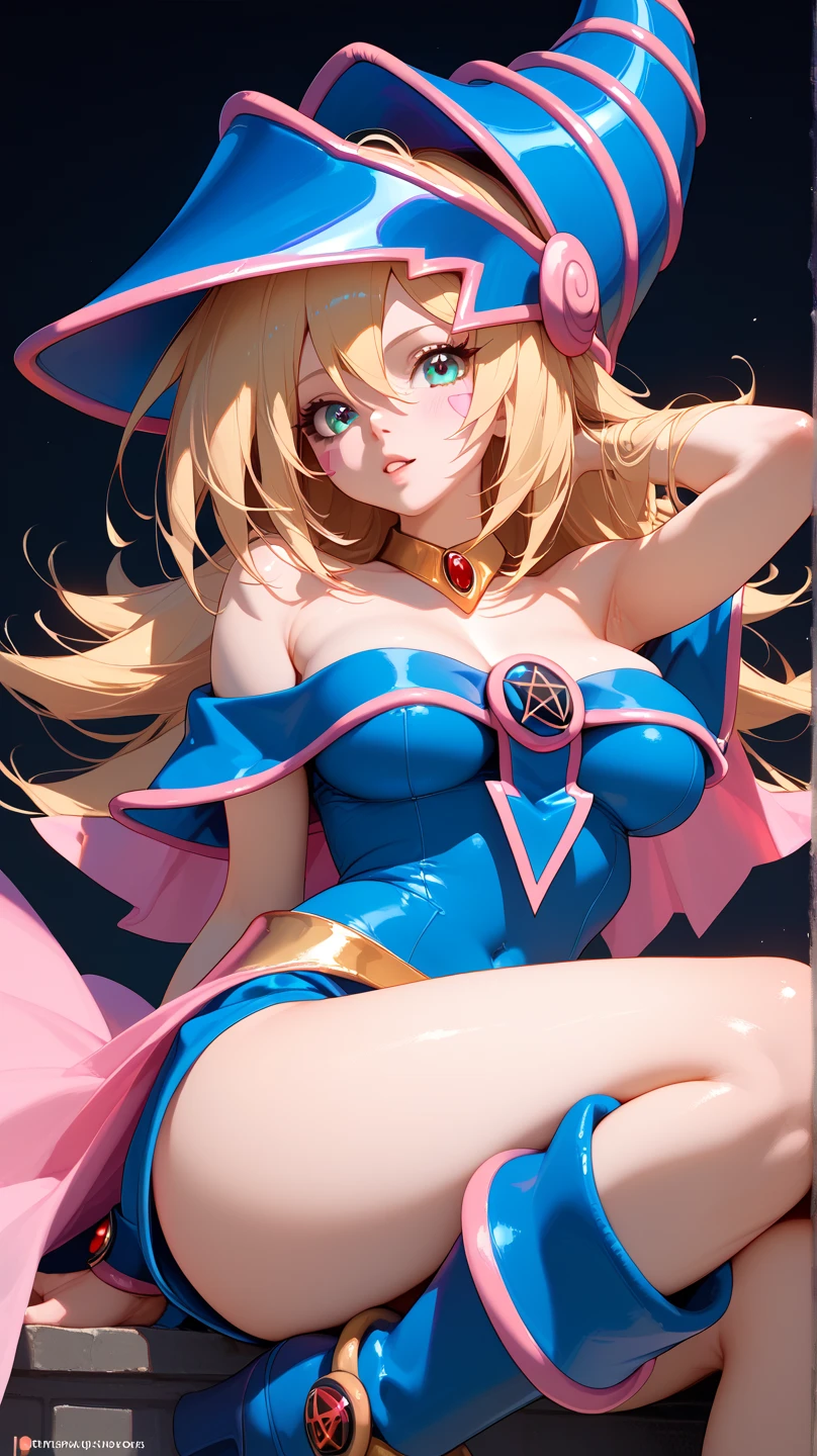 anime, Mujer, solamente, Cabello largo, They are smiling, debajo de los senos, cabello rubio dorado,  cabello lacio desordenado, cabello encrespado,  ojos amarillos dorados, cuerpo completo,  Orejas de caballo, Conjunto de punk rock,