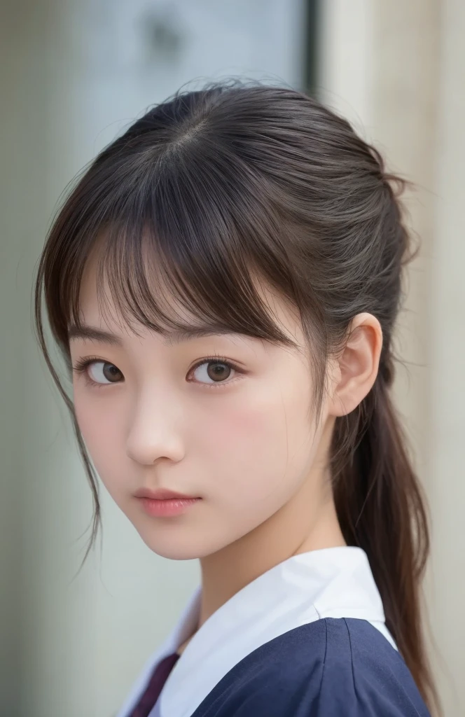 ((Face only、cute日本の女の子、Beautiful Japanese Girl、One girl、19 years old、ponytail、Highly detailed face and skin texture、Ultra detailed face、Ultra-detailed eyes、鬠红、blush、front、 cute、Highly detailed face and skin texture、Smooth white skin、Translucent skin texture、))、(Dark Brown Hair)、looking at the camera、Sharp Focus:1.2、Beautiful woman with perfect style:1.4、Japanese Model、((Highest quality、8K、masterpiece:1.5、1Photos))、(4K、RAW Photos、Highest quality)、Place people across the entire screen、Natural light、professional lighting、(Realistic、フォトRealistic:1.5)、