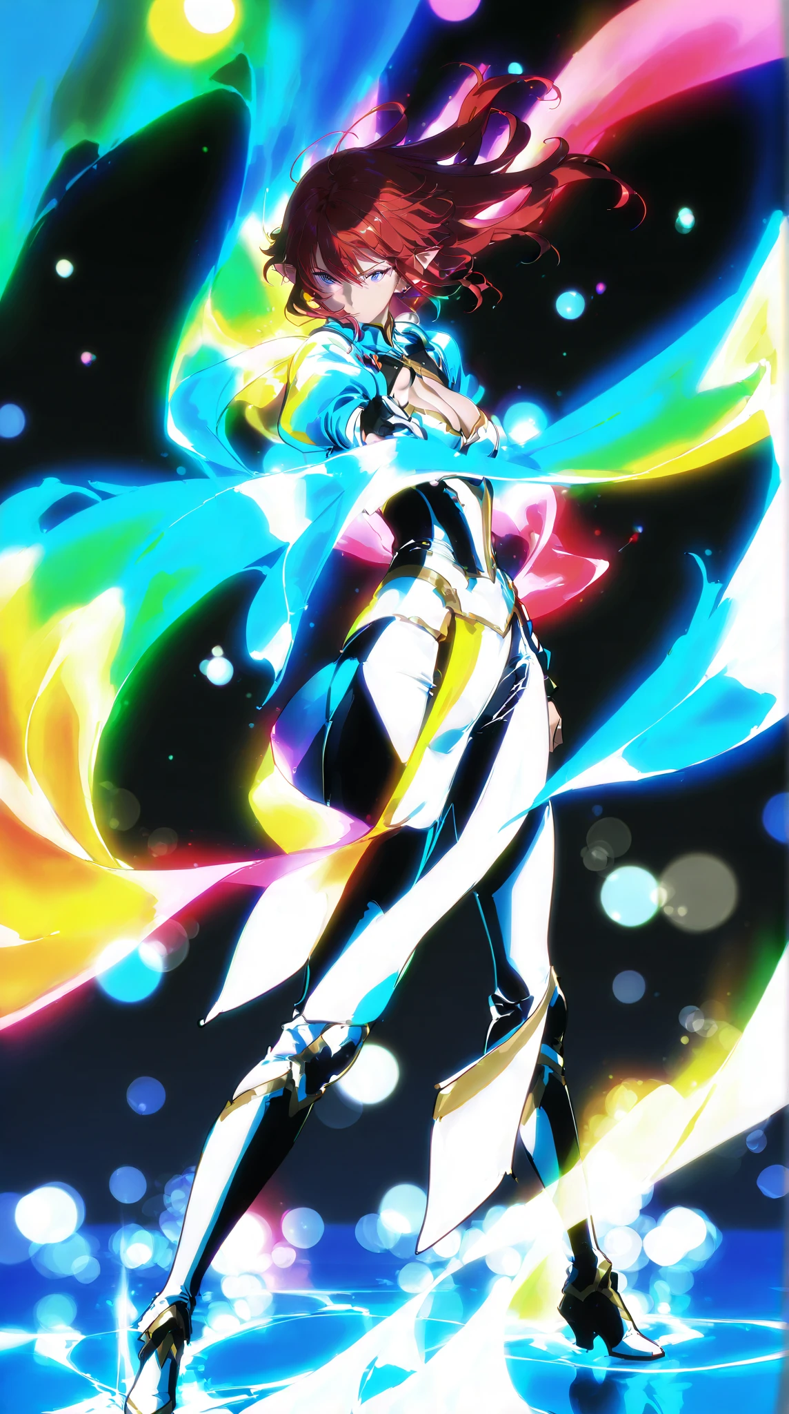 Anime kawaii woman Sexy Perfect sensual body large breast Nice Butt,(Rosto lateral de beleza,Cabelos longos e coloridos,fechando os olhos,obra de arte Narcissus),with rainbow colored background, (illustration:1.2,arte em papel:1.2, emaranhado, a 3D render),(melhor qualidade, alto detalhe, obra de arte, cinematic lighting, 4K, Claro-escuro)
