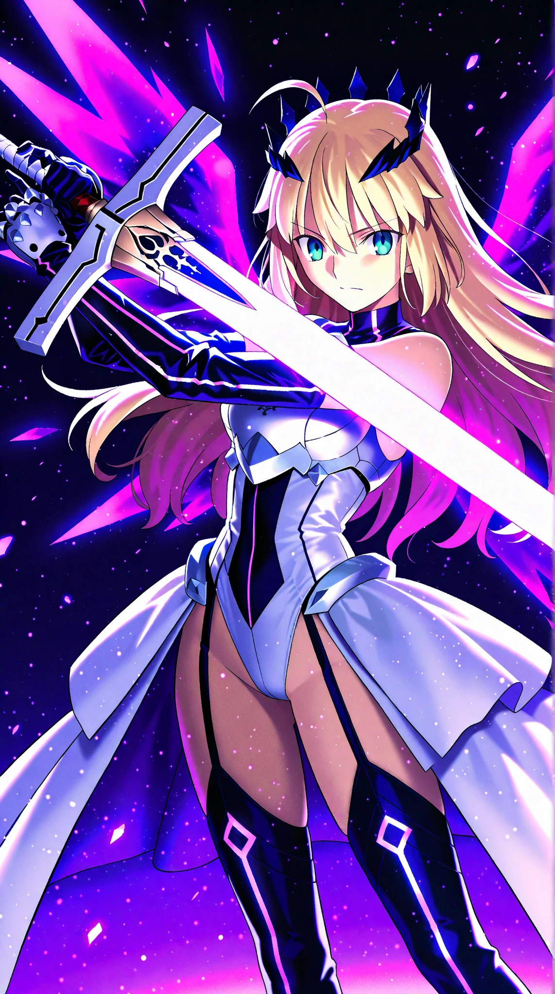 Long blonde anime girl with gun in her hand, Detailed key anime art, marisa kirisame, Key anime art, anime art nouveau cosmic display, alchemist girl, Anime goddess, lux from league of legends, anime style like fate/stay night, no more heroes concept art, Anime manga robot!! Anime girl, knights of zodiac girl, gadget hackwrench