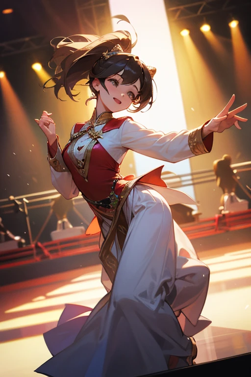 A beautiful girl is a singer,Wear clothes,Dance a charming dance,perform to your heart's content on stage