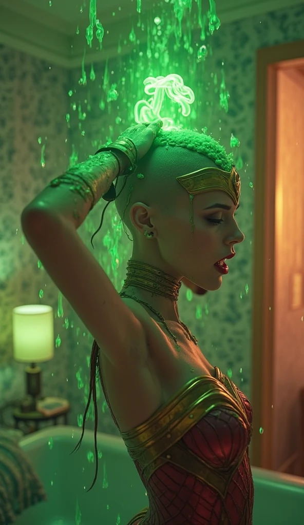 Twinrova, woman, green skin, elemental hair