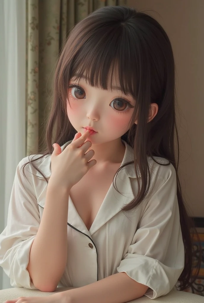 whole body、Big Breasts、(((White cream on face and clothes)))、Exposing thighs and calves、blouse、uniform