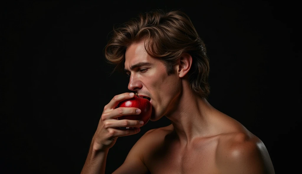 Sexy, hot, sweaty, Nico Greetham, blond, abs, apple in mouth, biting down on an apple, shirtless, nsfw, bdsm, cannibal, kitchen