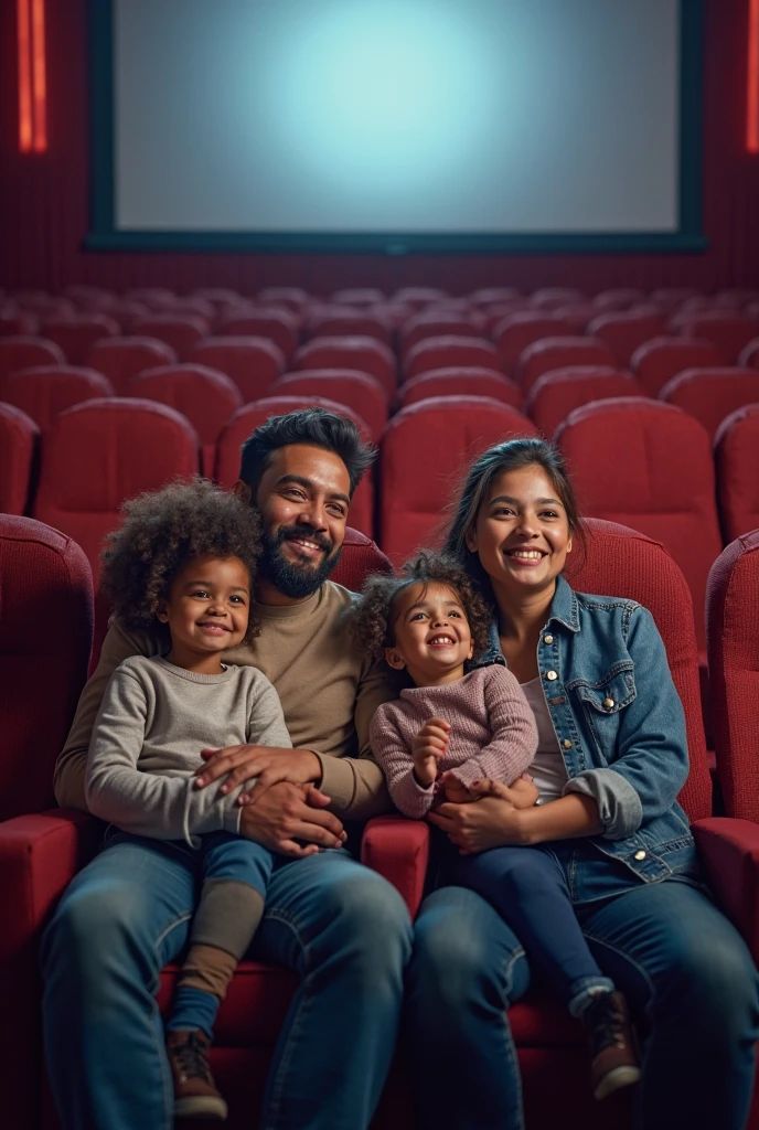 Happy realistic family in cinema 