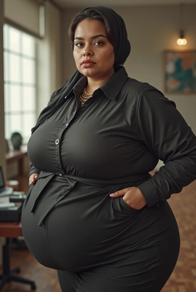 8K, high quality, nice lighting, soft lighting, realistic, dark eyes, sexy, big breasts, thighs, wide hips, muscular, malaysia, arabic black dress, long sleeves, Jewelry, sexy lady, asian, hijab, niqab, sexy pose, in office, showing big thighs, nice body, natural largest breast, wearing wedding rings, hand sock, office girl