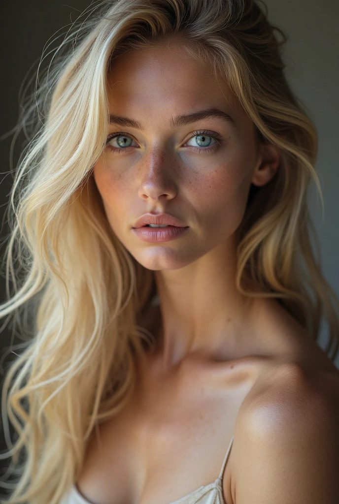 Nude blue eyed blonde woman