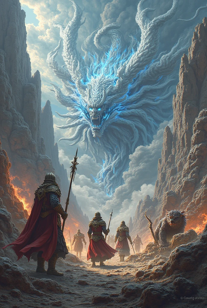 Knight facing a dragon, book cover