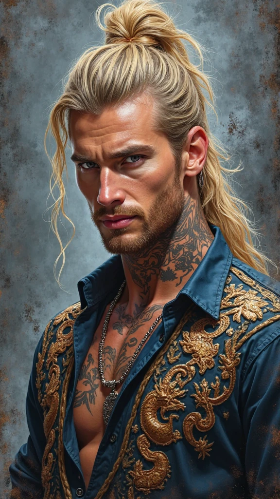 high quality, best quality, photo-realistic, raw-photo, realistic, ultra realistic 8k cg, ultra-detailed, High definition, masterpiece, 1man, long hair, blonde hair, blue eyes, Detailed full body, intricate details, detailed texture, finely detailed, No pants, no shirt, no underwear
