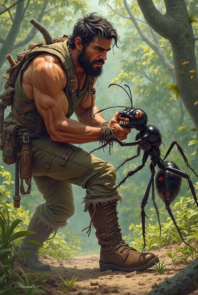 A big man riding in the big ant in jungle