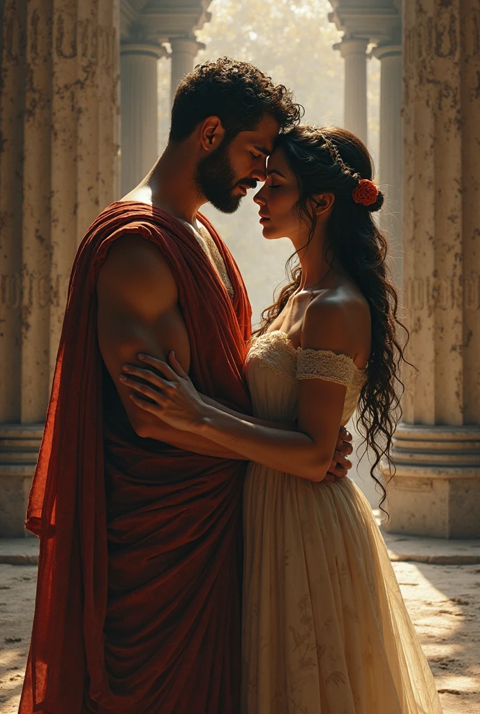 Hot open back white dress sexy girl lip kissing with Marcus Aurelius