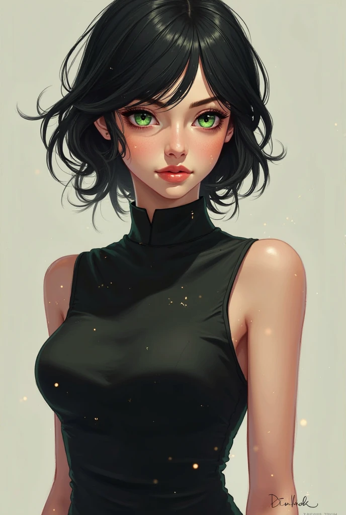 Best quality, volumetric lighting, cool ambient lighting, masterpiece, ultra high res, 4k, (shaped detailed face), detailed green eyes with dark circles, (detailed black hair), perfect body, sports bra, small size breasts, smooth skin