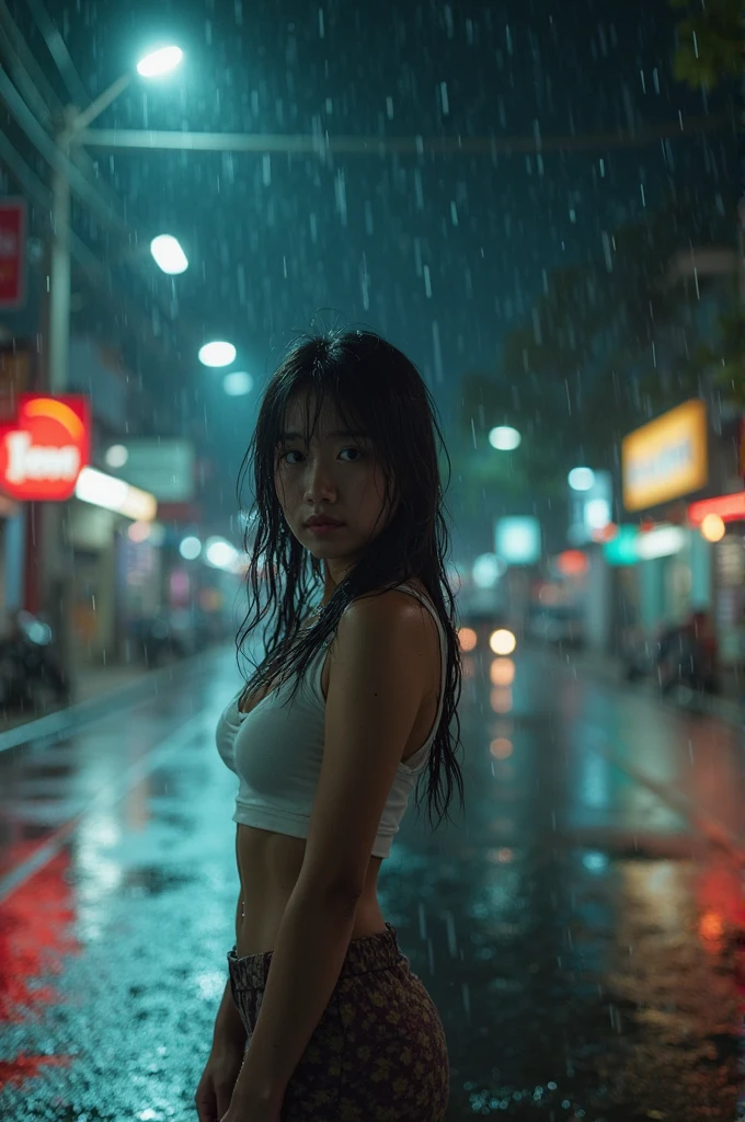 (highest quality、Super detailed、realistic、photorealistic:1.37)、(correct anatomy:1.4)、A young and beautiful woman is in front of the camera、18-year-old、Gorgeous lingerie、In front of Times Square in New York at night、 ( that'It's raining very heavily:1.5)、Create Rain with Motion Flow Effect、My hair is very wet、My whole body got wet、My underwear is very wet、Wet、erotic、whets the appetite、fine and beautiful eyes、beautiful detailed lips、long eyelashes、curly hair、sensual look、smooth skin、fit the body、sparkling eyes、shining lips、sensual curves、Passionate、provocative、seductive pose、soft lighting、romantic atmosphere、subtle shadow、intense colors、enchantingly illuminated、high contrast、eroticism、 intimate atmosphere、Luscious、desire、joy、erotic beauty、erotic sensations、fluid movement、erotic arousal、Wetness、characteristic shine、Wet skin、flowing movement、(orgasmic release:1.4)、Drip crotch、uncontrollable joy、 Intense feeling、The moment of fascination, her panties are wet with bodily fluids、 thatっぽいブラジャー'Her ample breasts are bursting out、 The highest quality、 Eroticism seen through lingerie、
