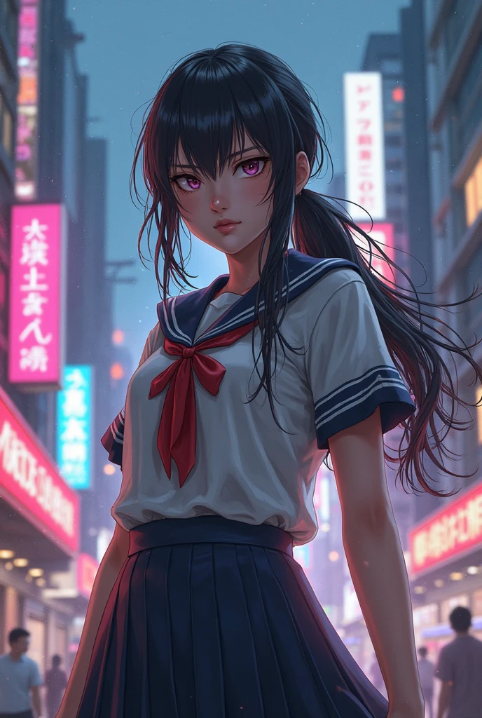 "Image Quality: 8K (Best Quality Scale: 1.2), Artistic Style: Realistic, Photorealistic Factor: 1.37, Clarity: Ultra High Definition, Subject: Teenage Girl (16 yrs old) back, blue hair, neon color, Pleasant Smile, Korean white school uniform, cinematic light