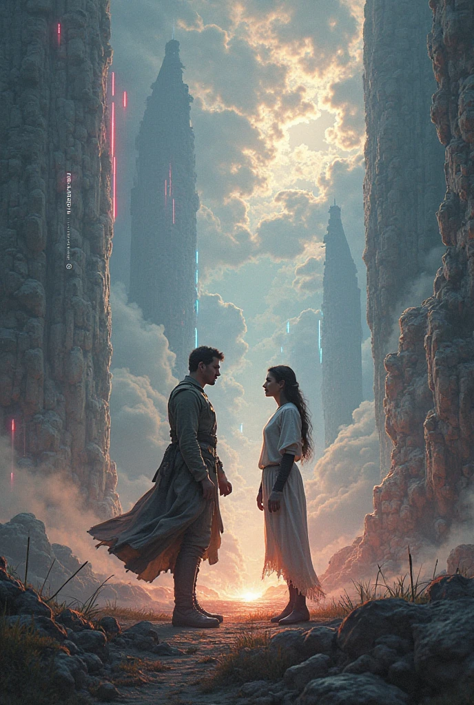 (Photorealistic) Anakin Skywalker, dressing un his Jedi robes looking to the moon in Naboo, beside The princess of naboo