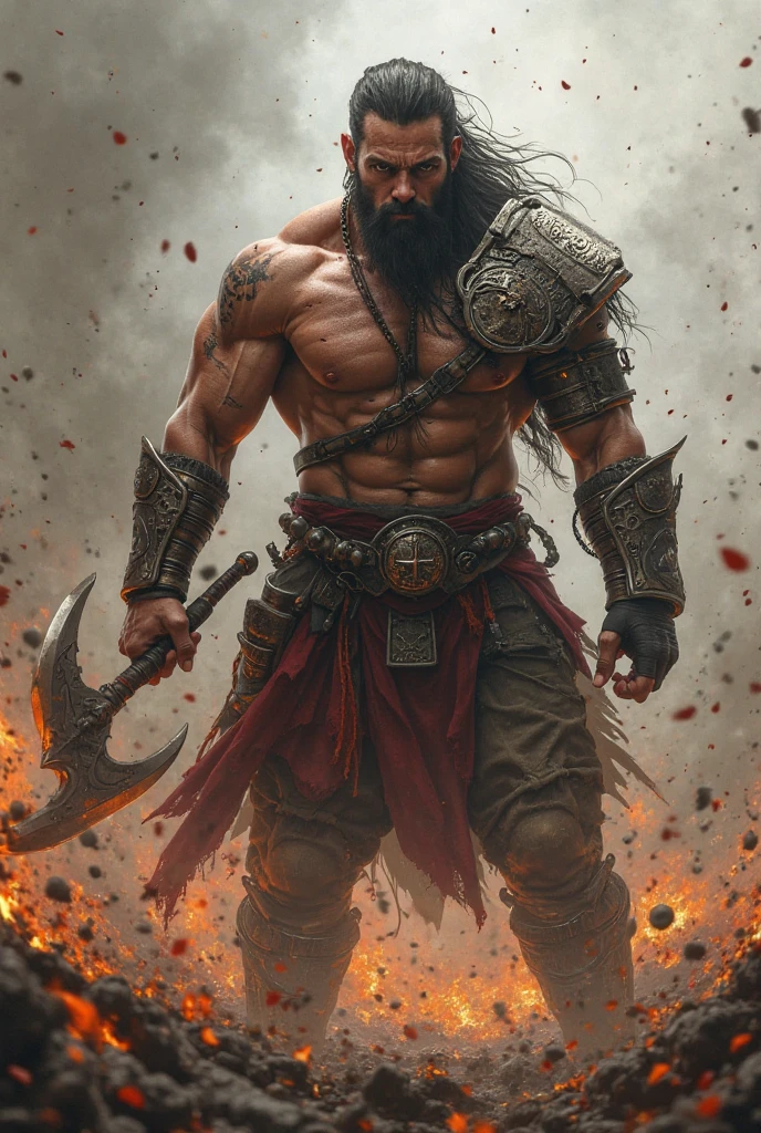 man, warrior, armor, muscular, big, pumped up, black hair, Gats, Berserk, crazy look, aggressive
