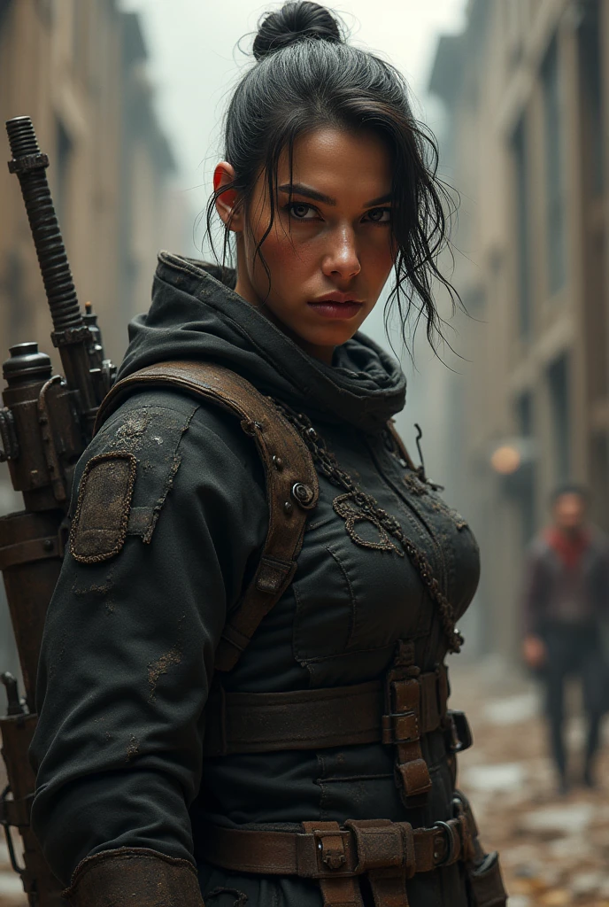 portrait 1 young woman ,science fiction, complex background punk, mad max , futuristic, post-apocalyptic, dark, dim light, ((masterpiece, best quality, )),monica,bellucci