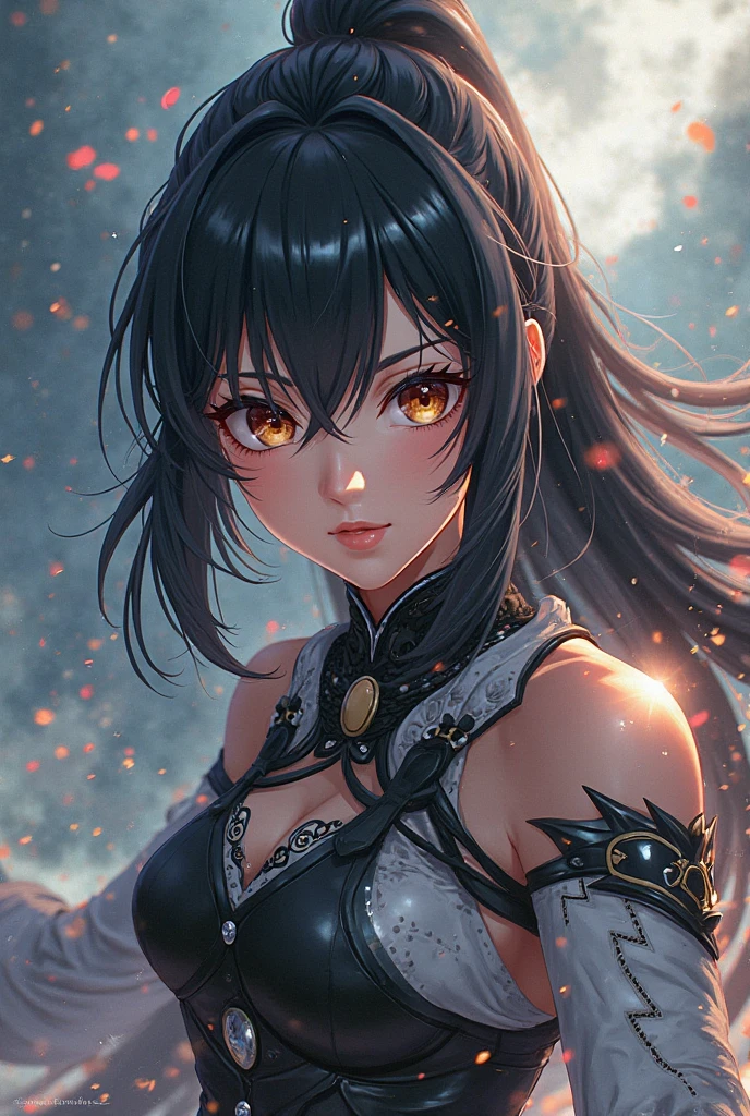 Top quality, high resolution, perfect human structure, background focus, front view, glowing hair, cat ears, black hair, smiling face, exploration clothes, exploration, cave, bright, gradient eyes, swept bangs,