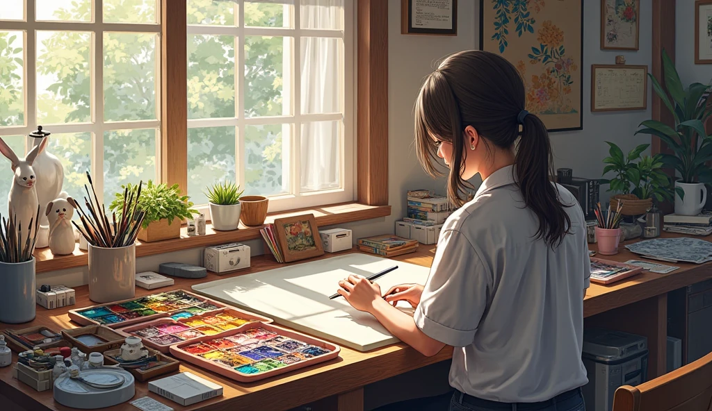 Anime character sitting at table with open book, Shot diagonally from above、childs drawing, childs drawing, Children drawing children's picture book illustrations with crepus, Shot with Canon EOA 6 D Mark II, taken with canon eos 5 d mark iv, picture book, Photo taken with Nikon D 7 5 0, Photograph Taken on Nikon D750, Illustrative storytelling, Children's painting Gwaites style artwork, guweiz on pixiv artstation, guweiz on artstation pixiv, painted in anime painter studio, kawacy, wlop and sakimichan, children's art in artstation, Smooth Anime CG Art, Detailed Digital Anime Art, artbook artwork