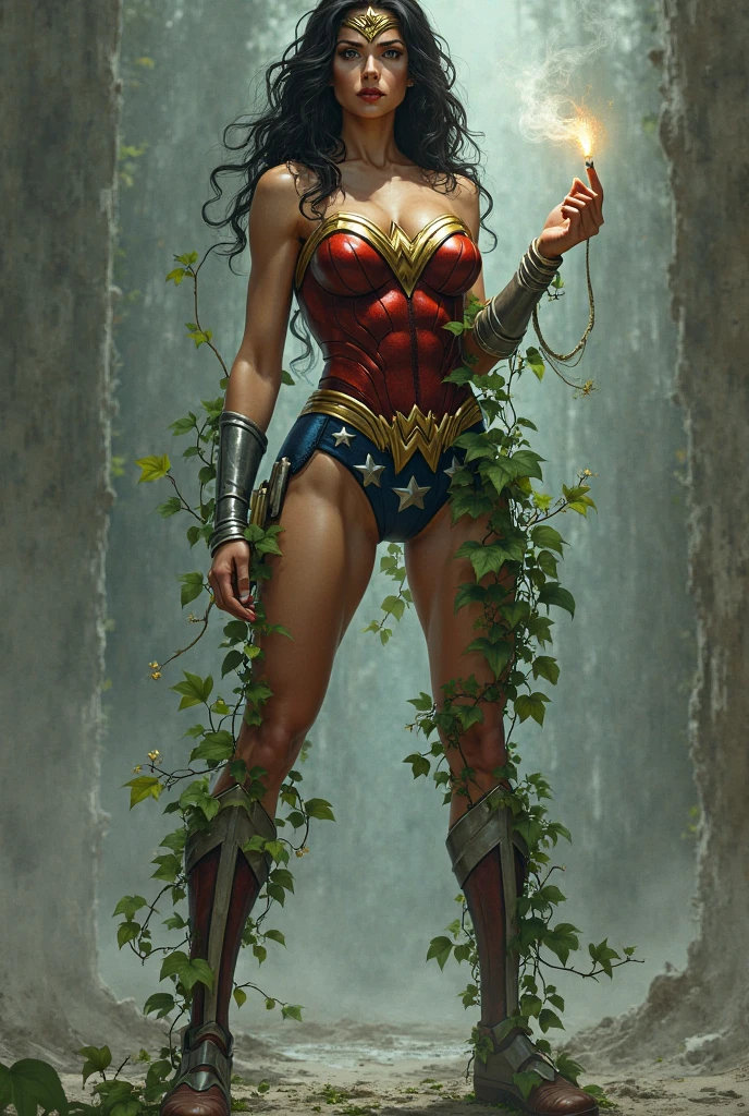 (((whole body view))), ((she's in a forest)), (WONDER WOMAN IS WEARING A RING GAG HEAD HARNESS), (she's barefoot), ((SUPERHEROINE Wonder Woman on tiptoe, standingn)), ((cadela, vagabunda, prostituta, vadia)) She's sweaty all over her body. (She's crying a lot), ((ela tem cabelo preto, ela tem cabelo longo)), ((Wearing a thick metal necklace around the neck)), (Your clothes are immoral, your clothes are indecent), (obra-prima, melhor qualidade) 1.5, 1girl, sozinho, (sexy, mulher bonita, rosto perfeito, olhos perfeitos), , corpo inteiro. ((She's immobilized and tied up)). (((She's running in the mud., She's wearing lacy white panties, ela chora muito, Tears stream from her face))), (((Shibari))), (((rope bondage))), (((arms behind back))), (((Totalmente amarrado))), (((Fortemente contido com cordas))))