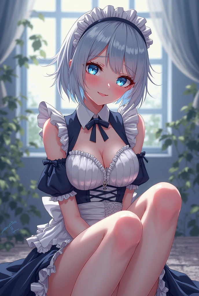 Tabletop Best image quality super vivid High Detail One Young Woman((adult)) White underwear 白いLong gloves((Blanche)(Long gloves)) White stockings((Blanche)(stockings)) lingerie Wolf Ears short hair((shortcut)(Gray Hair)(Habitual hairstyle)(fluffy)) Laughter Eye color is blue On all fours