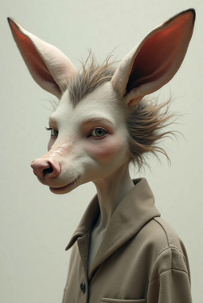 Hairless white man with donkey ears 