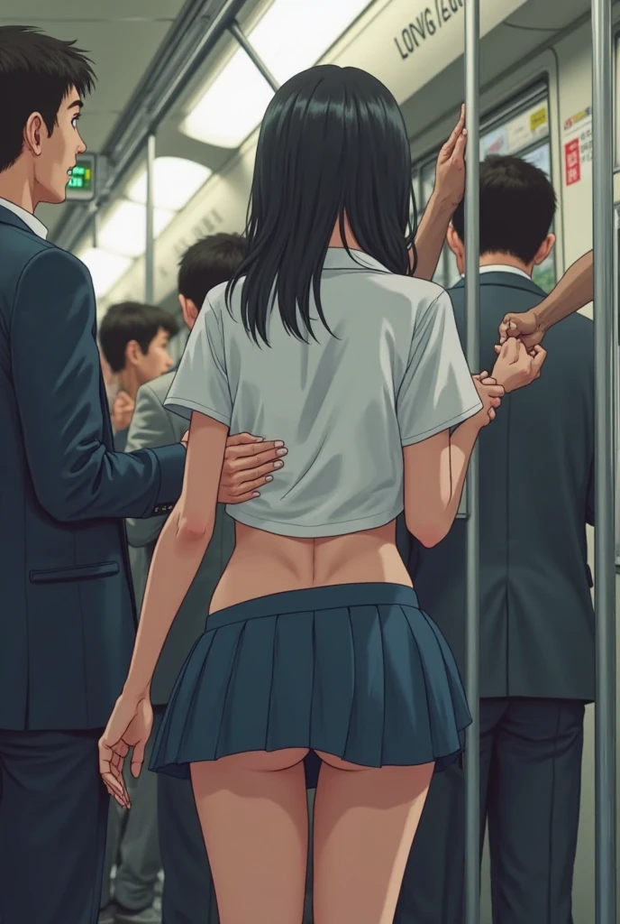 (SFW), ((photorealistic)), (masterpiece), (best quality:1.3), absurdness, [:intricate details1.3], SFW, realistic, masterpiece, (((VERY crowded subway train interior detailed scenario, VERY crowded subway train interior detailed background))), standing insanely hot (young small girl1) using sexy ((skirt)), ((behind skirt lifted)), ((3/4 white stockings)), ((big ass)), ((thick thighs)), ((fear expression)), (blushed face), (perfect body proportions)), old small man ass groping young small girl 1 from behind, (((old small man pressing his chest on young woman 1 back))) and (((holding her waist behind her)))
