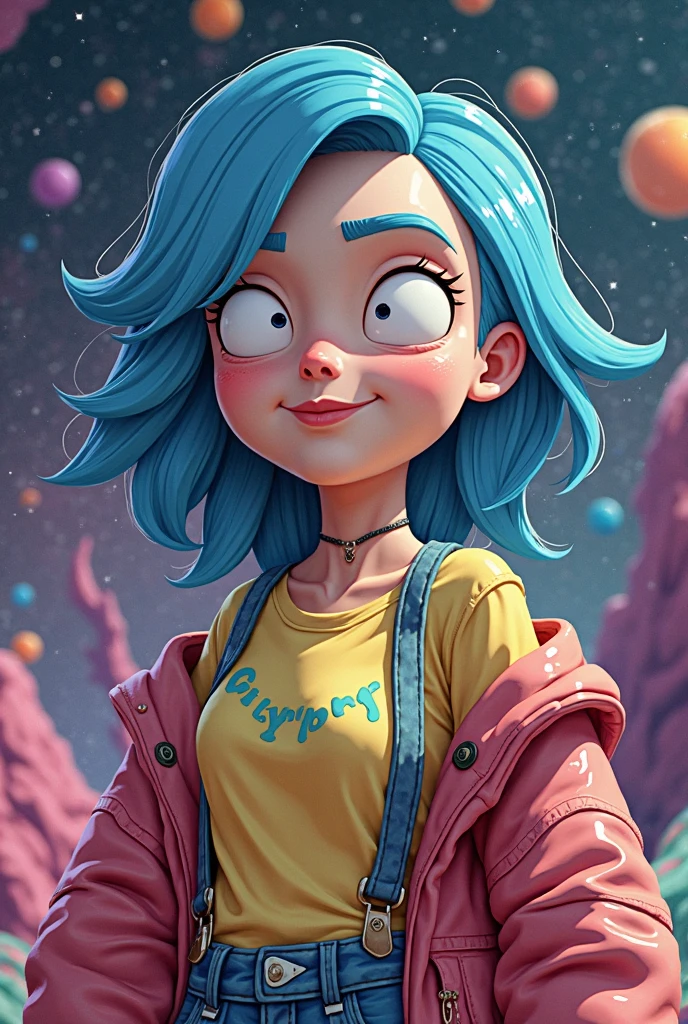 A Disney Pixar-inspired movie poster. The main focus is a 16 year old Caucasian girl with light green hair, named Jupiter. The scene should be in the distinct digital art style of Pixar, with a focus on character expressions, vibrant colors, and detailed textures that are characteristic of their animations