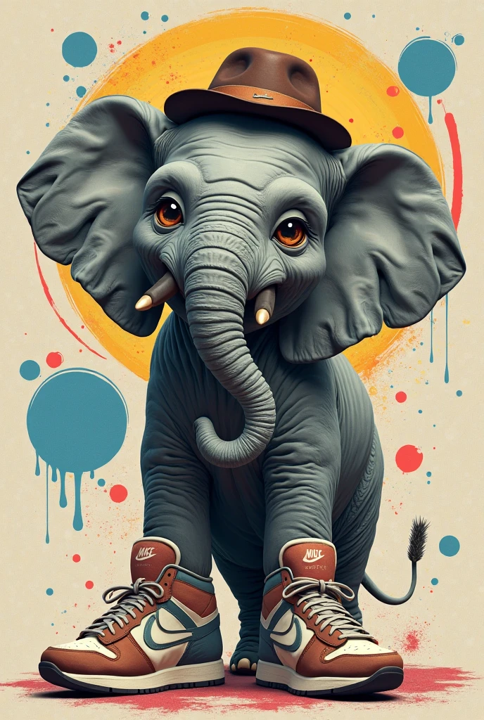 A drawing of a female elephant that has a funk style with short shorts and a crop top that is totally an elephant.