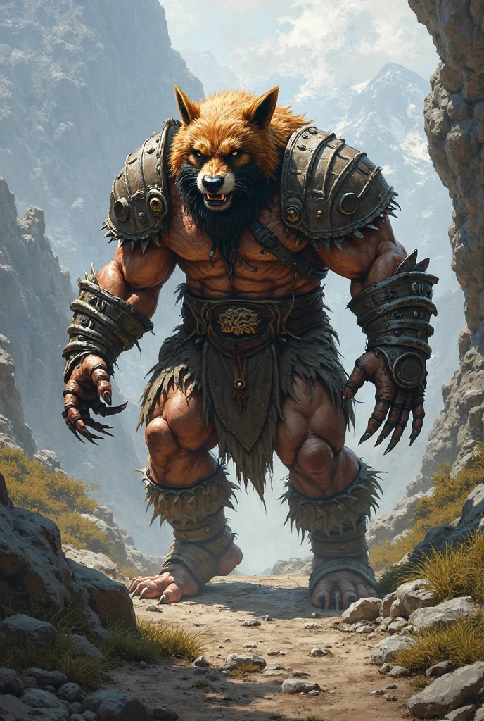 incineroar, furry, male, solo, looking at viewer, bad boy, ultra detailed, front view,pose, abs, pecs. perfect lighting, CG, detailed fur texture, by Pino Daeni, niji, black fur, white ears, yellow eyes, white skin, bodybuilder, muscular,Art,high_detailed_background, wide, wide_body, strong_body, muscular_body, visible_abs,abs,big_pecs, visible_pecs, huge_body, warrior, confident,mane, hyper_body, hyper_torso, perfect_eyes,Huge pec, muscular pec, huge pec muscle, gigachad muscular, muscular!!, large muscles, big muscle, muscular!, powerful and huge, big muscles, muscular!!!, muscular characters, musclebound and hulking, giant and fat, as a titan, muscular!! sci-fi, massive muscles, strong and imposing, big arms extre, tall, long_legs, huge, size_difference, kingdom, medieval_age, armor_loincloth,loincloth,metalic_lointhcloth, leather armor on_chest. shoulder armor. kingdom, forest, leather armor on_chest. shoulder armor. , leather armor on_chest. shoulder armor. , leather armor on_chest. shoulder armor.