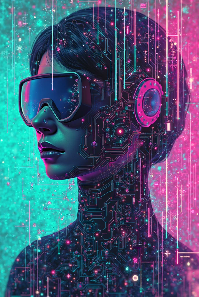 (Neon)，Circuit Board，Neon gradient light blue，Turquoise and purple artwork，(Full body rainbow image of a little princess and her mom)，(anatomically correct), (The background is solid black:1.5)，Chinese style，Fine lines，Clear lines，bold vibrant colours，Realistic form，shadow，perspective，(Cubist Futurism, Conceptual art, Surrealism, UHD, masterpiece, ccurate, textured skin, super detail, high details, award winning, best quality, 8k), Super detailed, (1.4 times more realism)
