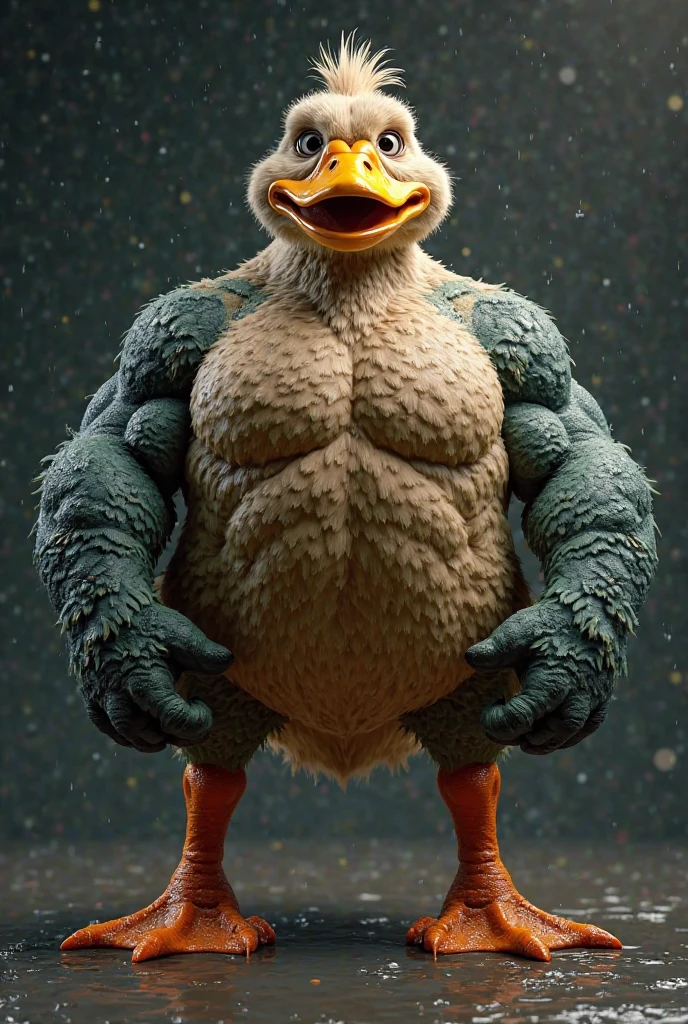 A humanoid duck with defined muscles, brave face, Waist slender, com boné branco do new york yanks